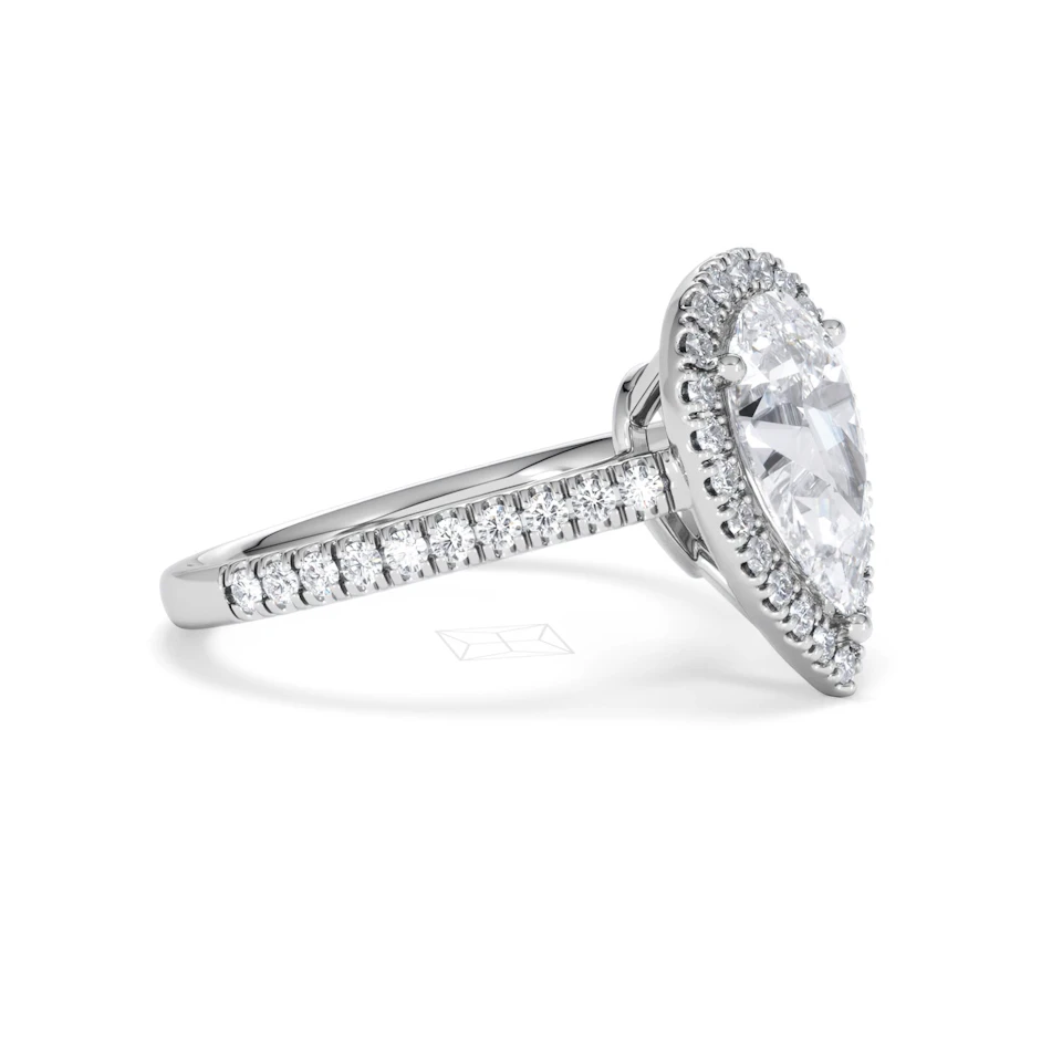 Diana Lab Diamond Pear Halo Engagement Ring 18KW Gold 2.60ct F/VS1