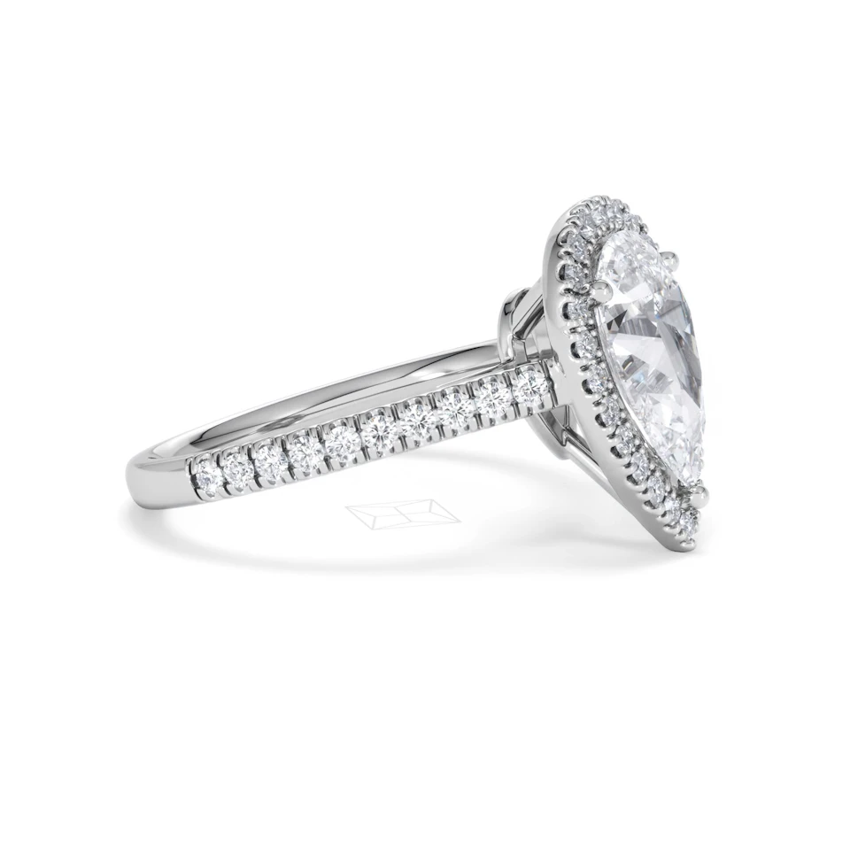 Diana Lab Diamond Pear Halo Engagement Ring 18KW Gold 2.60ct F/VS1