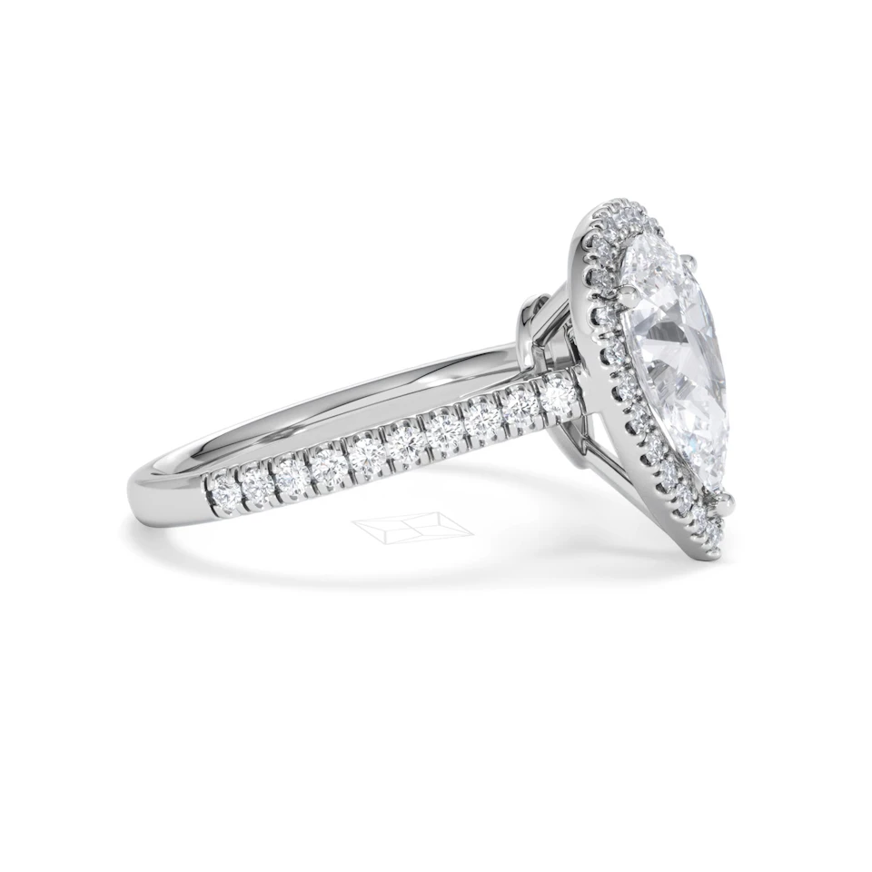 Diana Lab Diamond Pear Halo Engagement Ring 18KW Gold 2.60ct F/VS1