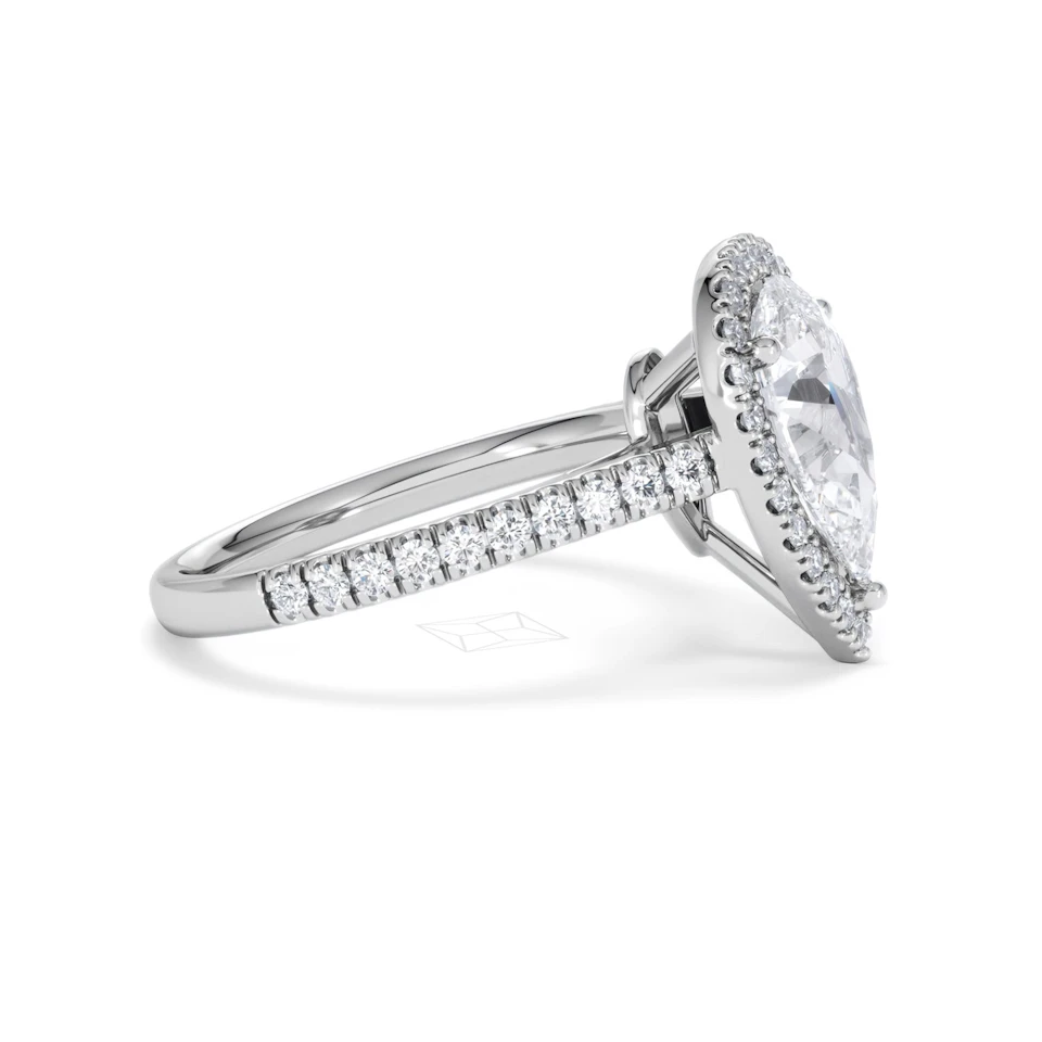 Diana Lab Diamond Pear Halo Engagement Ring 18KW Gold 2.60ct F/VS1