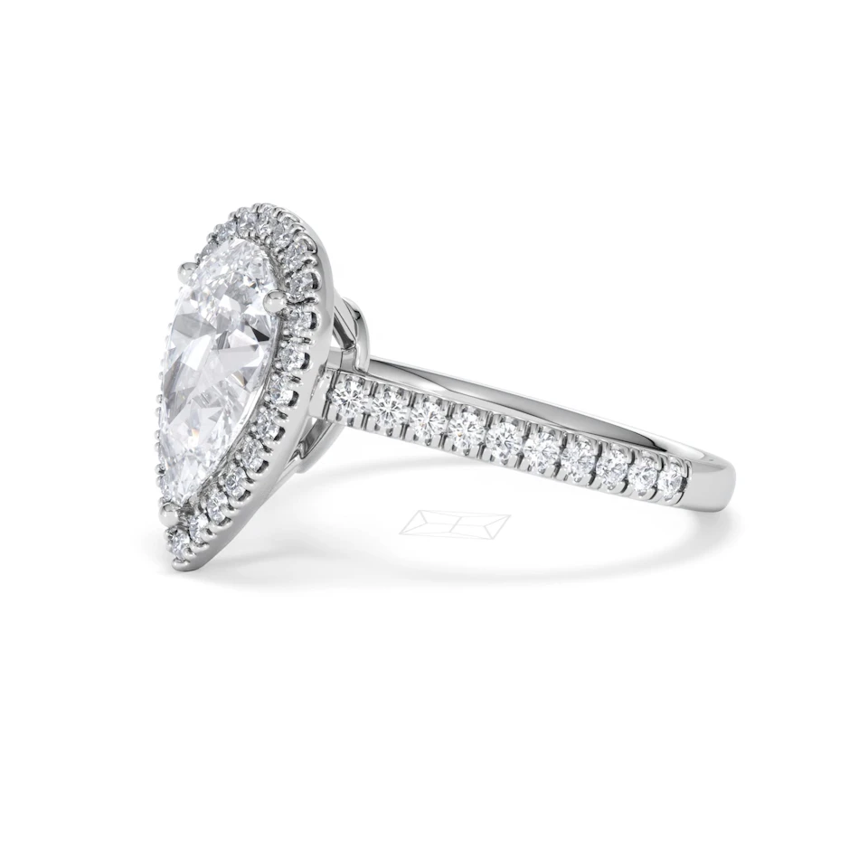 Diana Lab Diamond Pear Halo Engagement Ring 18KW Gold 2.60ct F/VS1