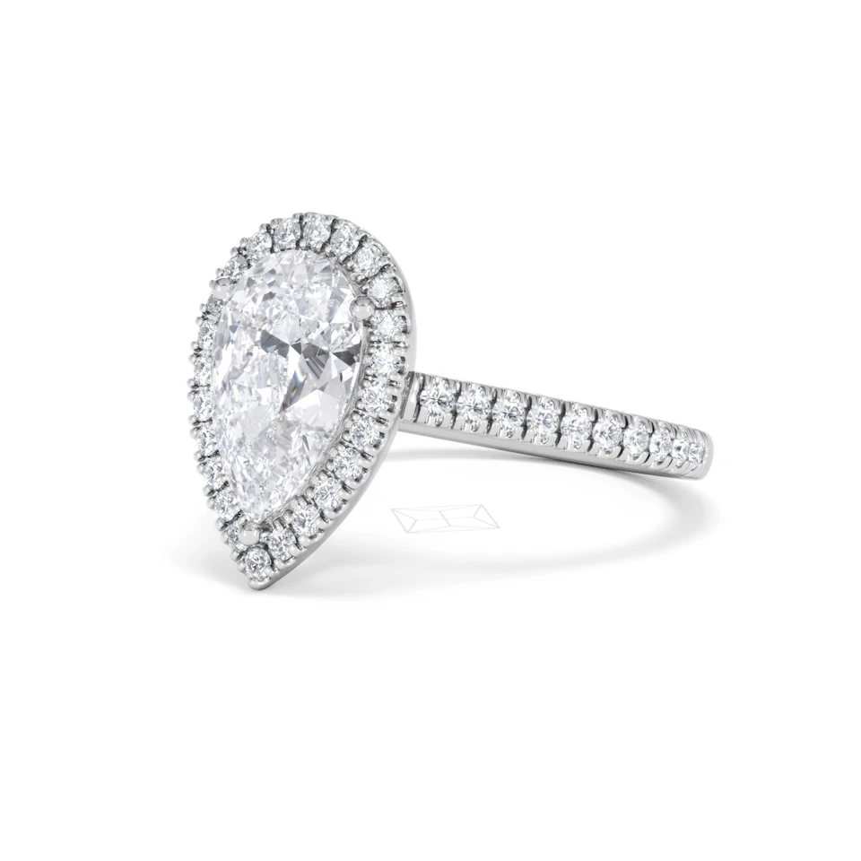 Diana Lab Diamond Pear Halo Engagement Ring 18KW Gold 2.60ct F/VS1