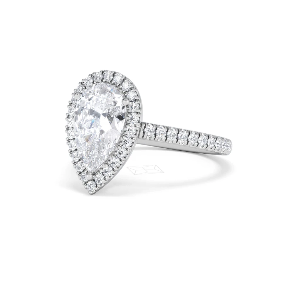 Diana Lab Diamond Pear Halo Engagement Ring 18KW Gold 2.60ct F/VS1