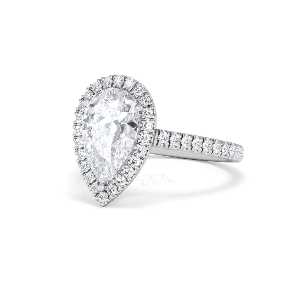 Diana Lab Diamond Pear Halo Engagement Ring 18KW Gold 2.60ct F/VS1