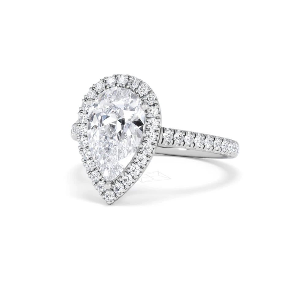 Diana Lab Diamond Pear Halo Engagement Ring 18KW Gold 2.60ct F/VS1