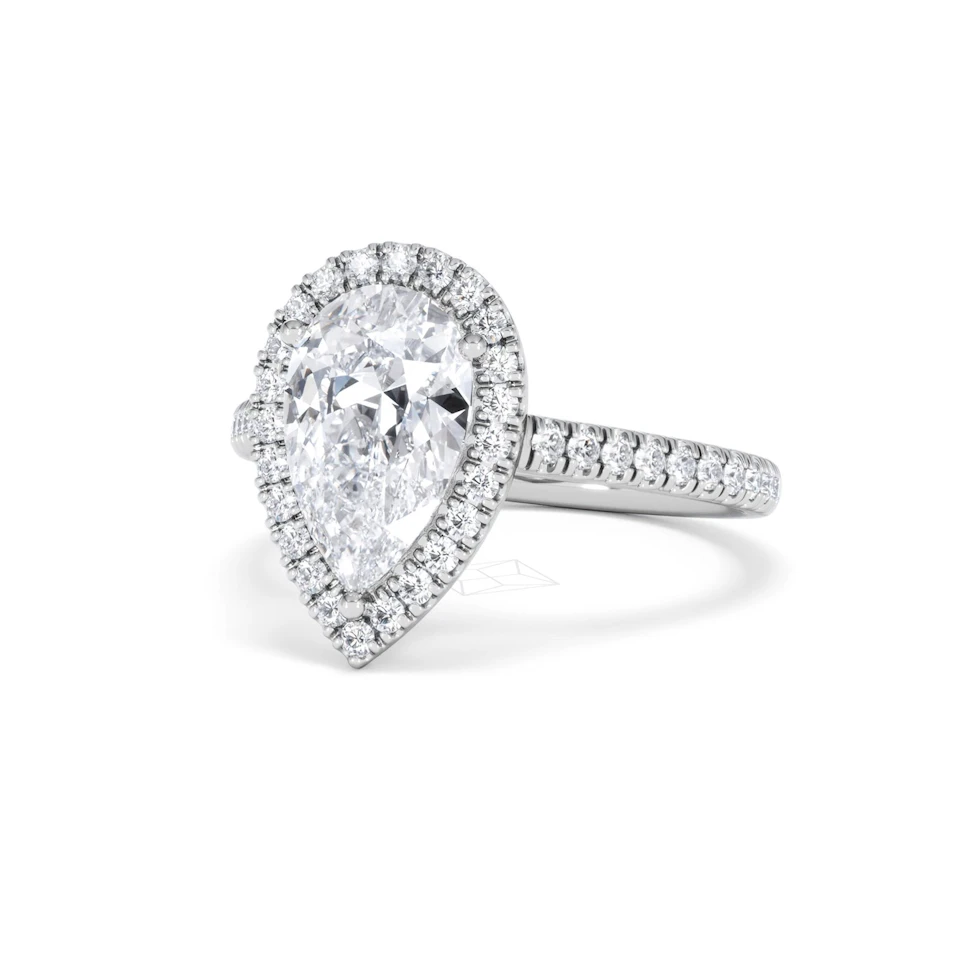 Diana Lab Diamond Pear Halo Engagement Ring Platinum 2.60ct F/VS1