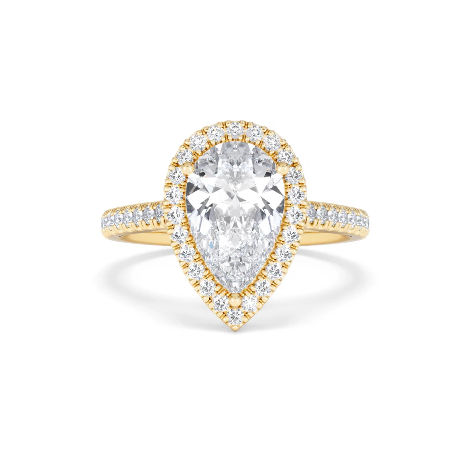 Diana Lab Diamond Pear Halo Engagement Ring in 18K Gold 2.60ct F/VS1