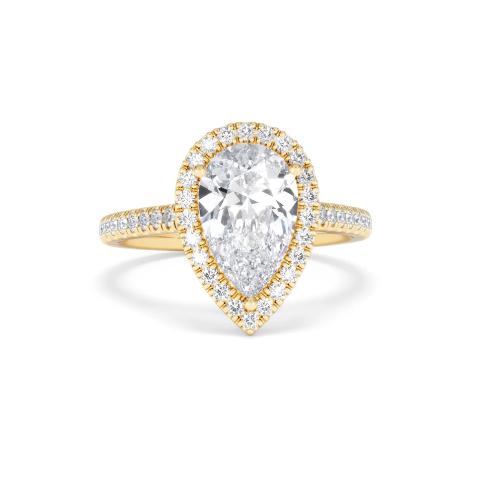 Diana Lab Diamond Pear Halo Engagement Ring in 18K Gold 2.60ct F/VS1