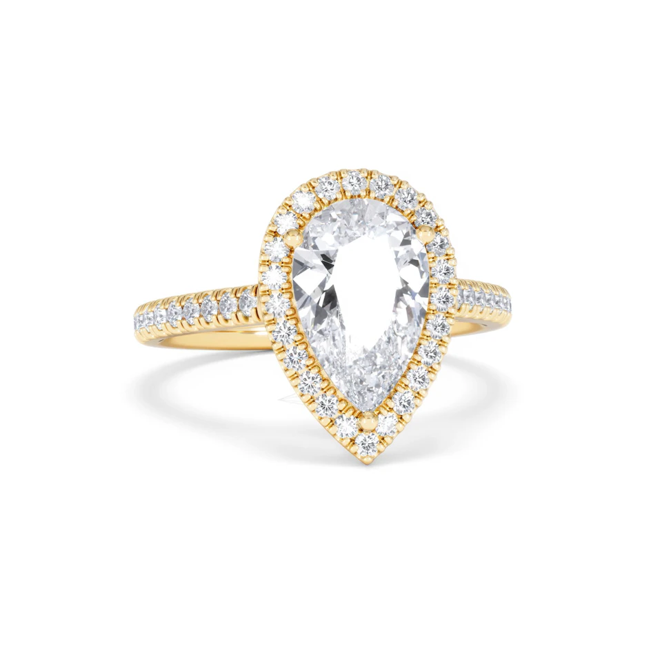 Diana Lab Diamond Pear Halo Engagement Ring in 18K Gold 2.60ct F/VS1