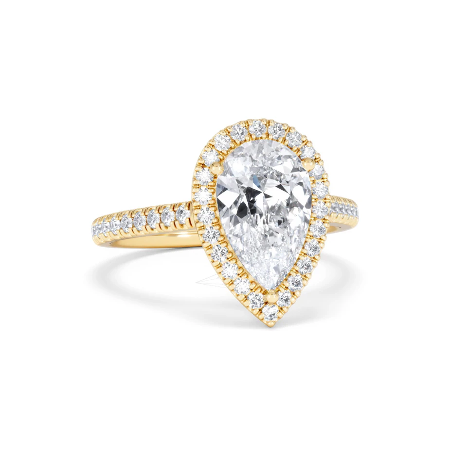 Diana Lab Diamond Pear Halo Engagement Ring in 18K Gold 2.60ct F/VS1