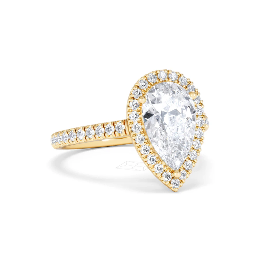 Diana Lab Diamond Pear Halo Engagement Ring in 18K Gold 2.60ct F/VS1
