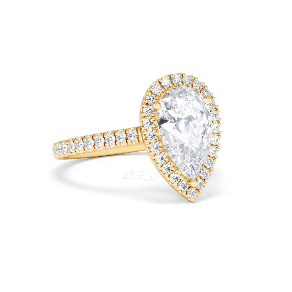 Diana Lab Diamond Pear Halo Engagement Ring in 18K Gold 2.60ct F/VS1