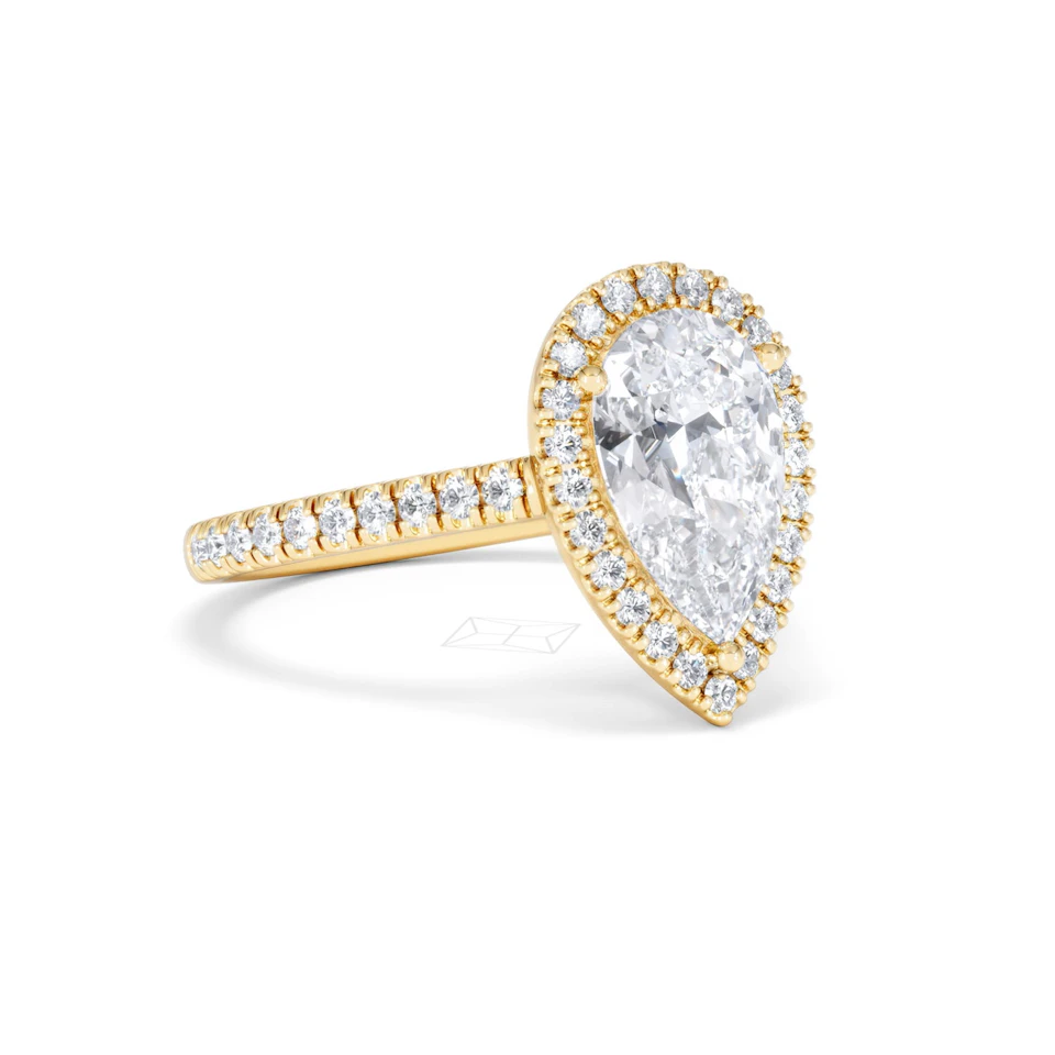 Diana Lab Diamond Pear Halo Engagement Ring in 18K Gold 2.60ct F/VS1