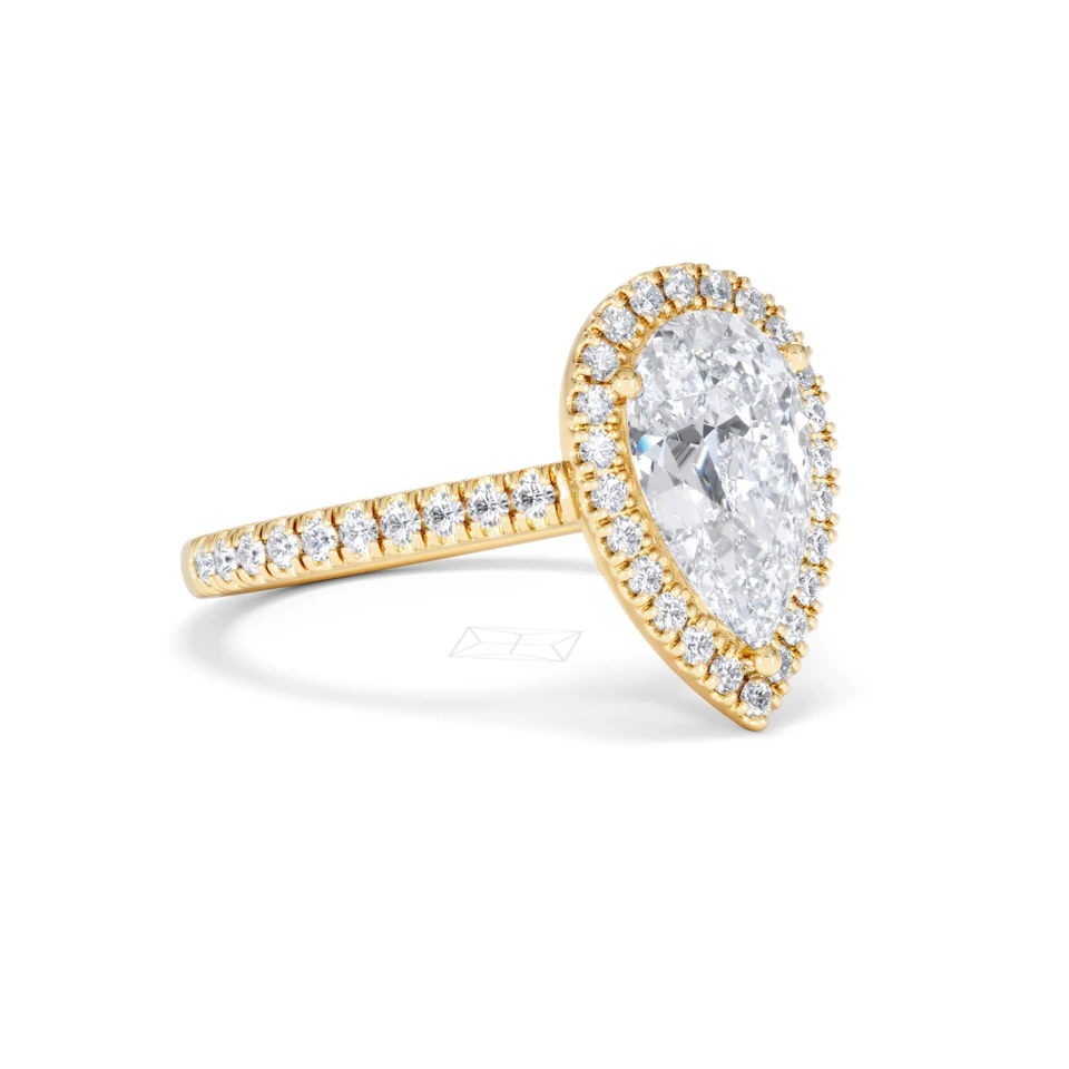 Diana Lab Diamond Pear Halo Engagement Ring in 18K Gold 2.60ct F/VS1