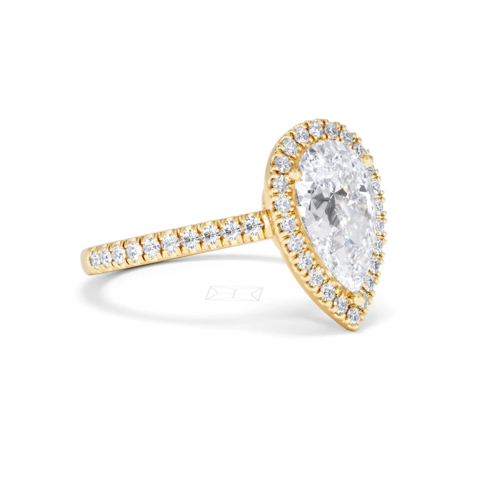 Diana Lab Diamond Pear Halo Engagement Ring in 18K Gold 2.60ct F/VS1