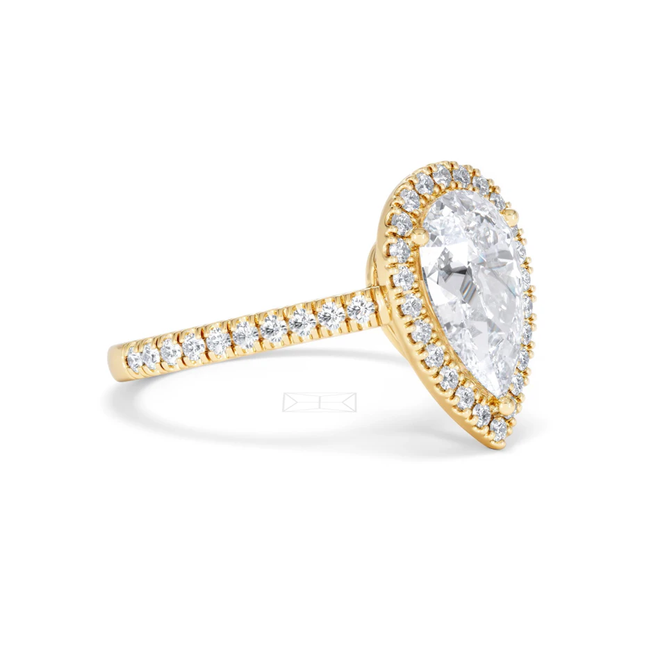 Diana Lab Diamond Pear Halo Engagement Ring in 18K Gold 2.60ct F/VS1