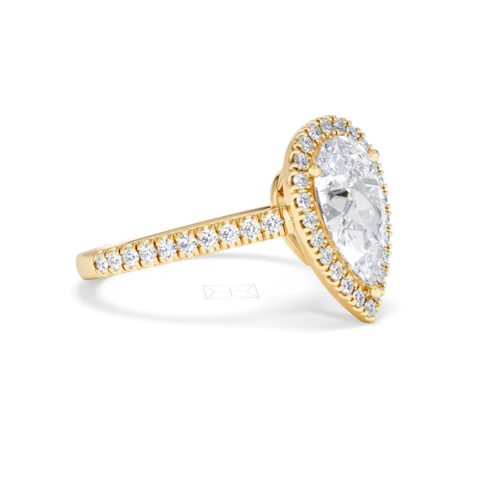 Diana Lab Diamond Pear Halo Engagement Ring in 18K Gold 2.60ct F/VS1