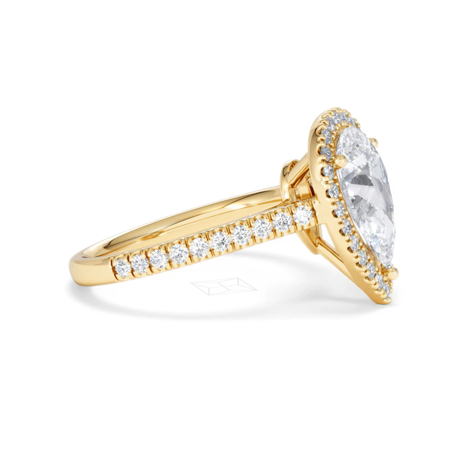 Diana Lab Diamond Pear Halo Engagement Ring in 18K Gold 2.60ct F/VS1