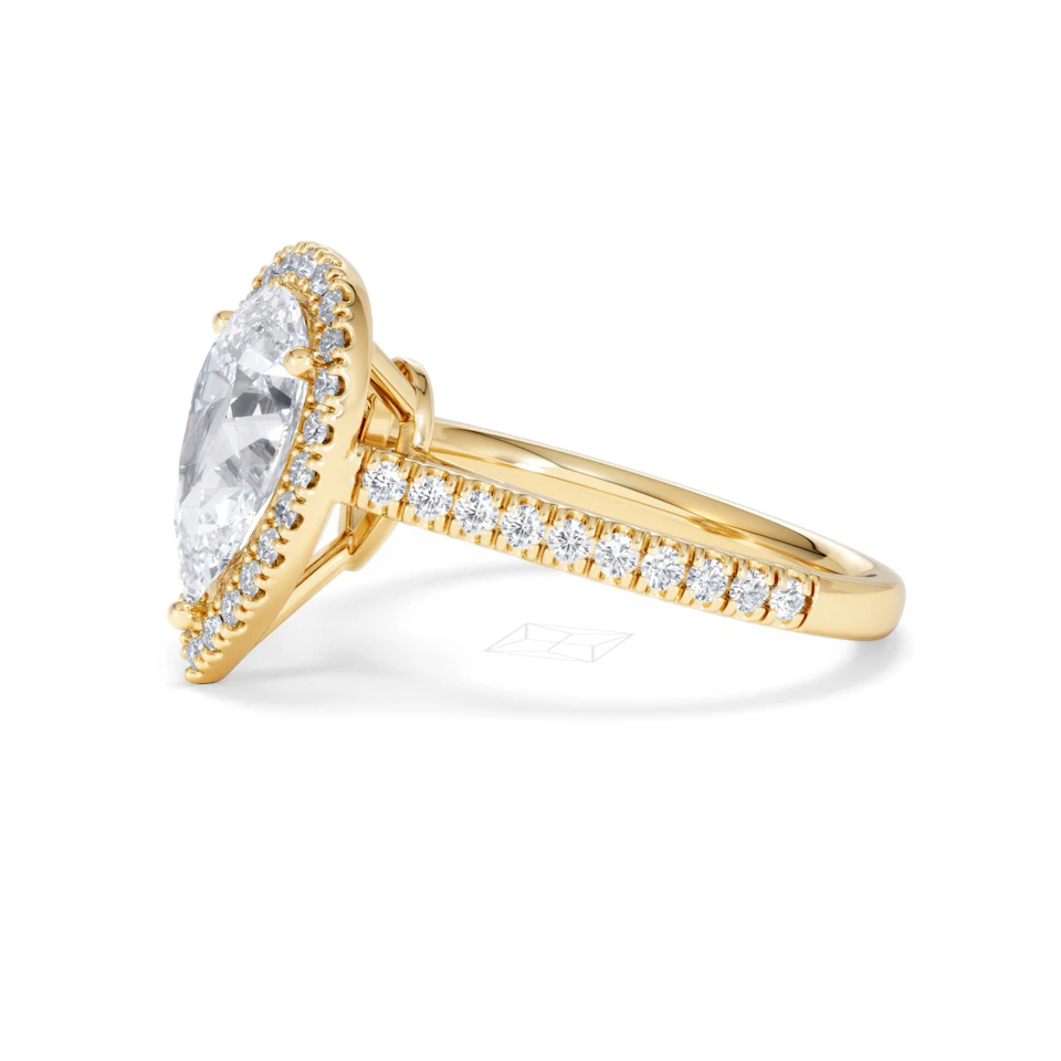 Diana Lab Diamond Pear Halo Engagement Ring in 18K Gold 2.60ct F/VS1