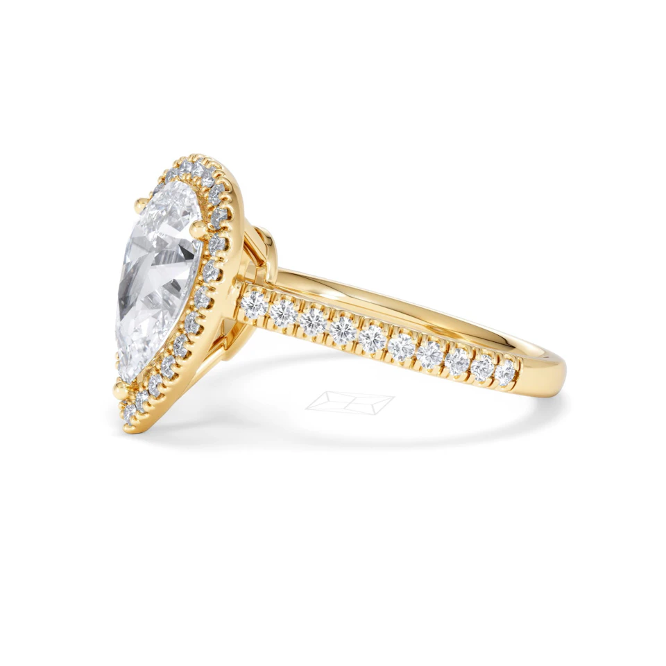 Diana Lab Diamond Pear Halo Engagement Ring in 18K Gold 2.60ct F/VS1
