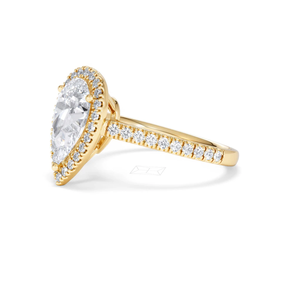 Diana Lab Diamond Pear Halo Engagement Ring in 18K Gold 2.60ct F/VS1