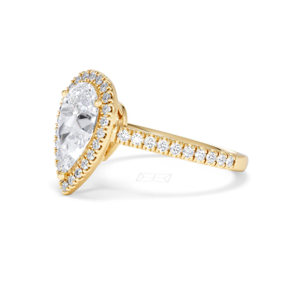 Diana Lab Diamond Pear Halo Engagement Ring in 18K Gold 2.60ct F/VS1