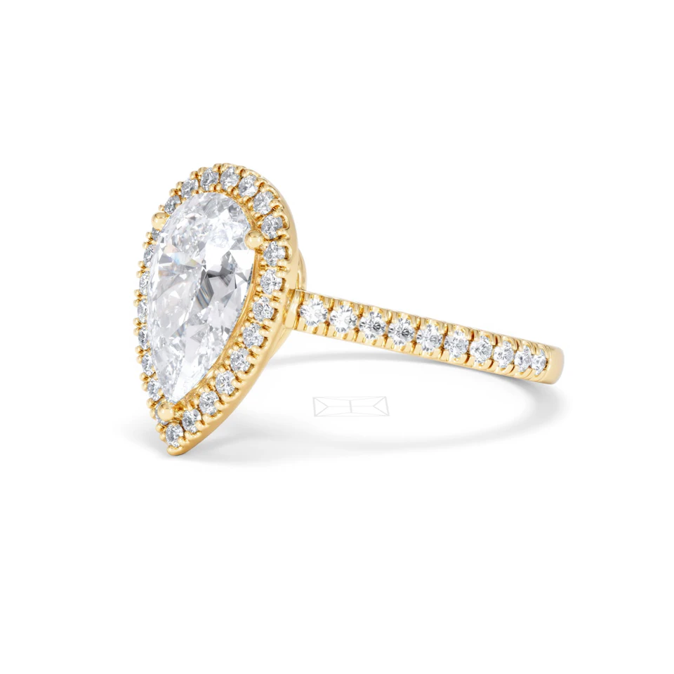 Diana Lab Diamond Pear Halo Engagement Ring in 18K Gold 2.60ct F/VS1