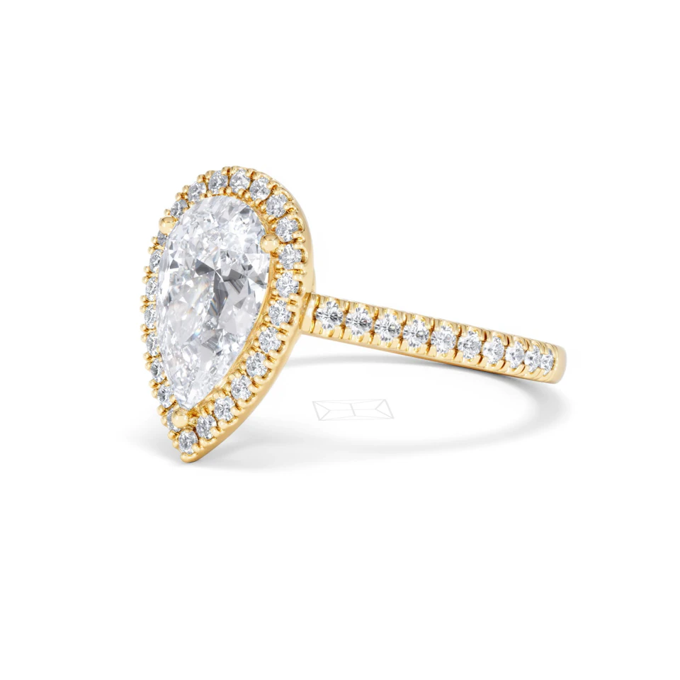 Diana Lab Diamond Pear Halo Engagement Ring in 18K Gold 2.60ct F/VS1