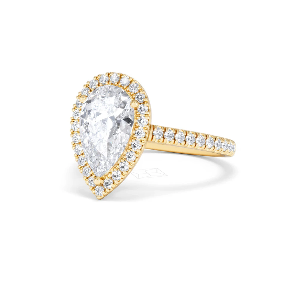 Diana Lab Diamond Pear Halo Engagement Ring in 18K Gold 2.60ct F/VS1