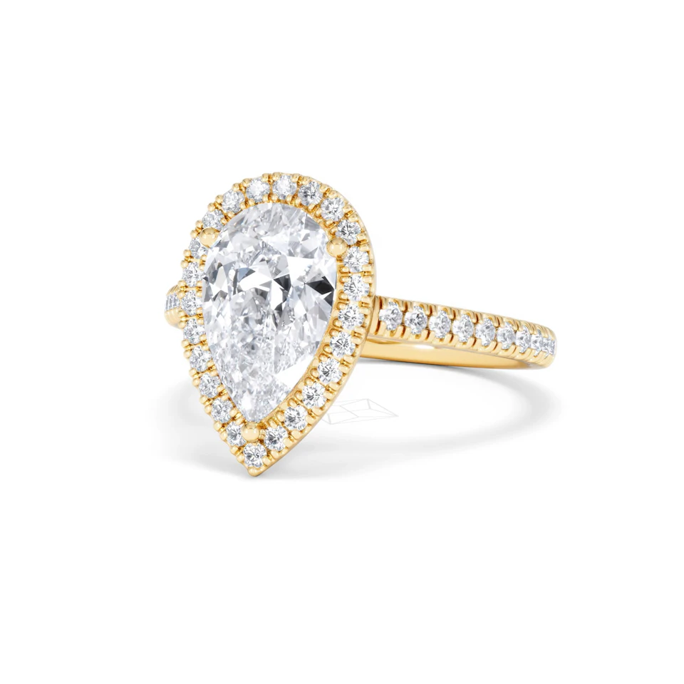 Diana Lab Diamond Pear Halo Engagement Ring in 18K Gold 2.60ct F/VS1