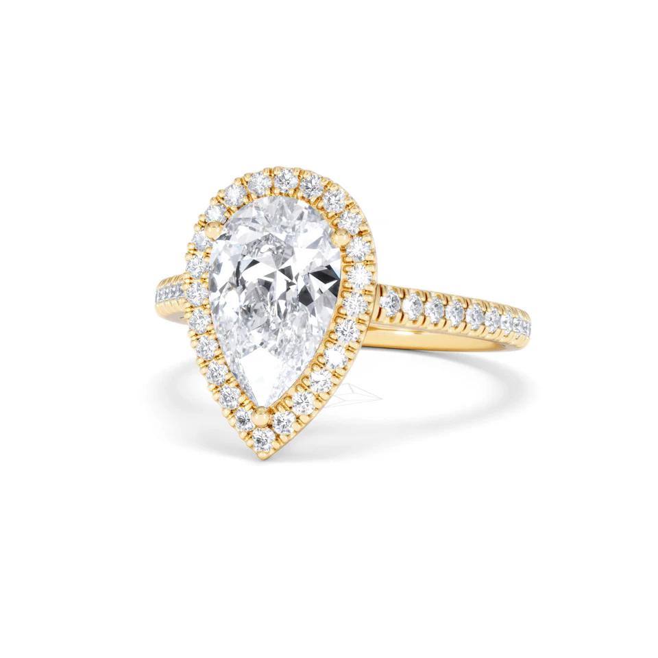 Diana Lab Diamond Pear Halo Engagement Ring in 18K Gold 2.60ct F/VS1
