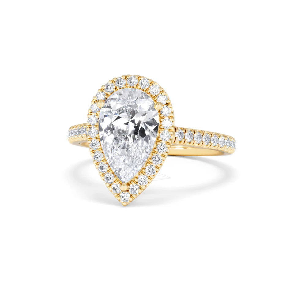 Diana Lab Diamond Pear Halo Engagement Ring in 18K Gold 2.60ct F/VS1