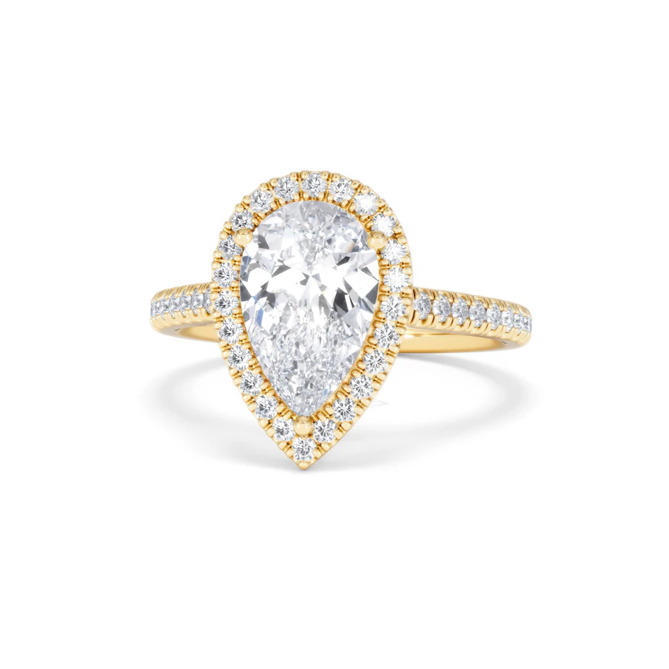 Diana Lab Diamond Pear Halo Engagement Ring in 18K Gold 2.60ct F/VS1