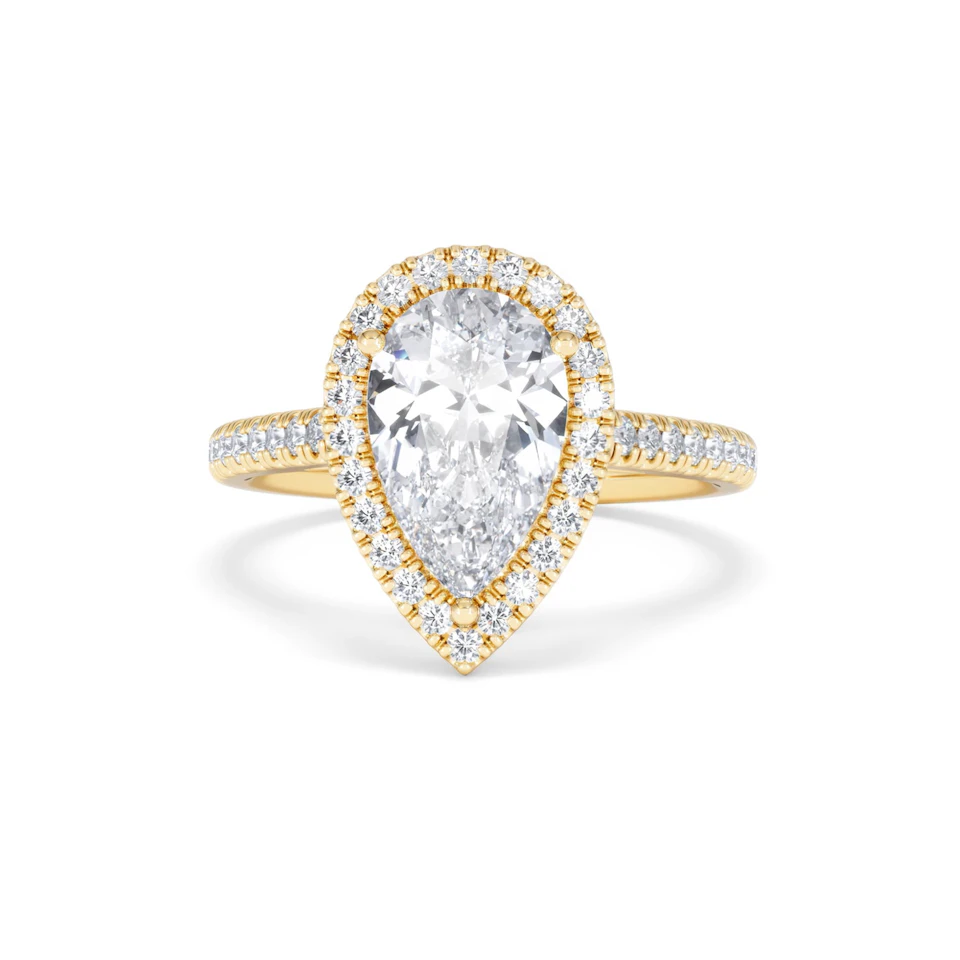Diana Lab Diamond Pear Halo Engagement Ring in 18K Gold 2.60ct F/VS1