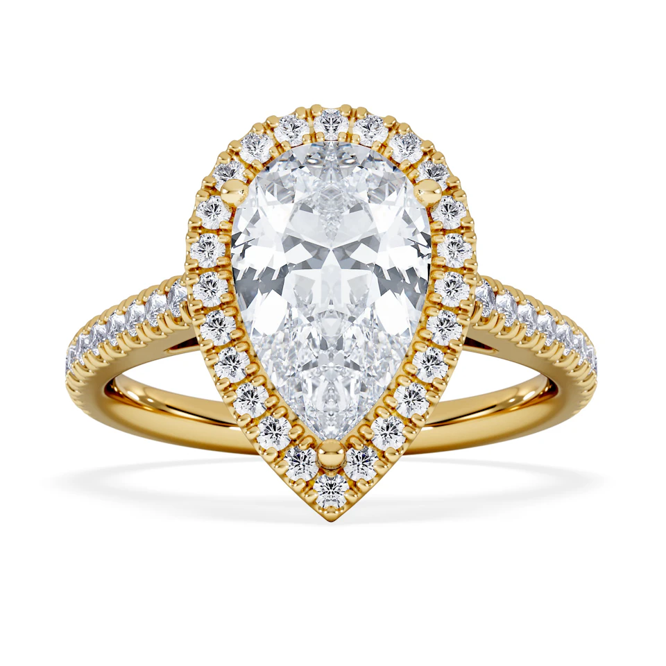 Diana Lab Diamond Pear Halo Engagement Ring in 18K Gold 2.60ct F/VS1