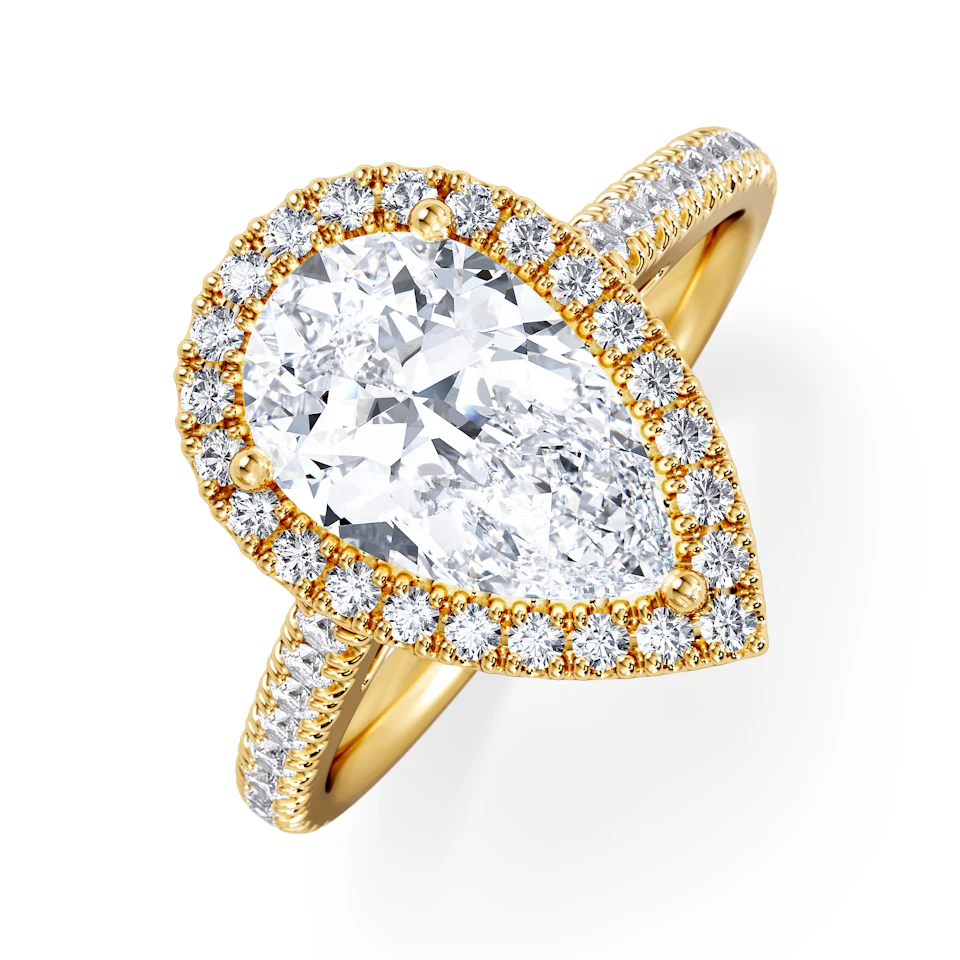 Diana Lab Diamond Pear Halo Engagement Ring in 18K Gold 2.60ct F/VS1