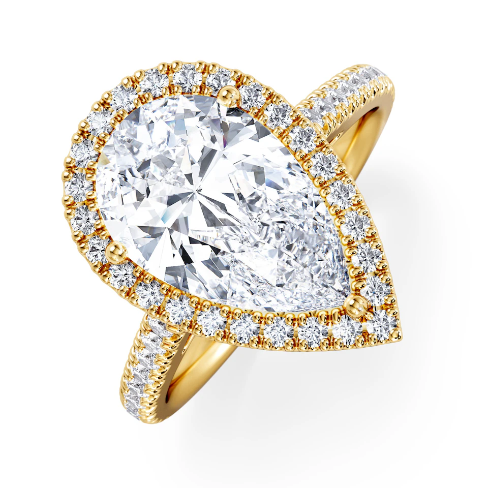 Diana 3.60ct Lab Diamond Pear Cut Engagement Ring in 18K Yellow Gold G/VS1