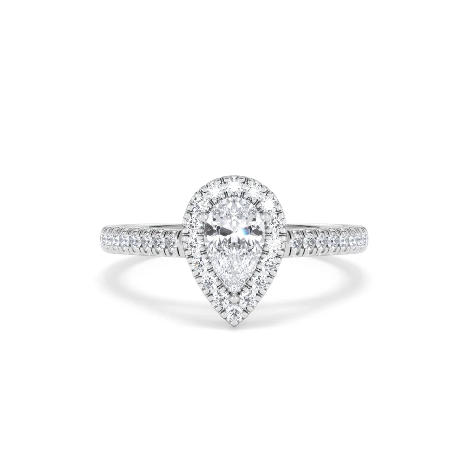Diana Lab Diamond Pear Halo Engagement Ring Platinum 1ct F/VS1