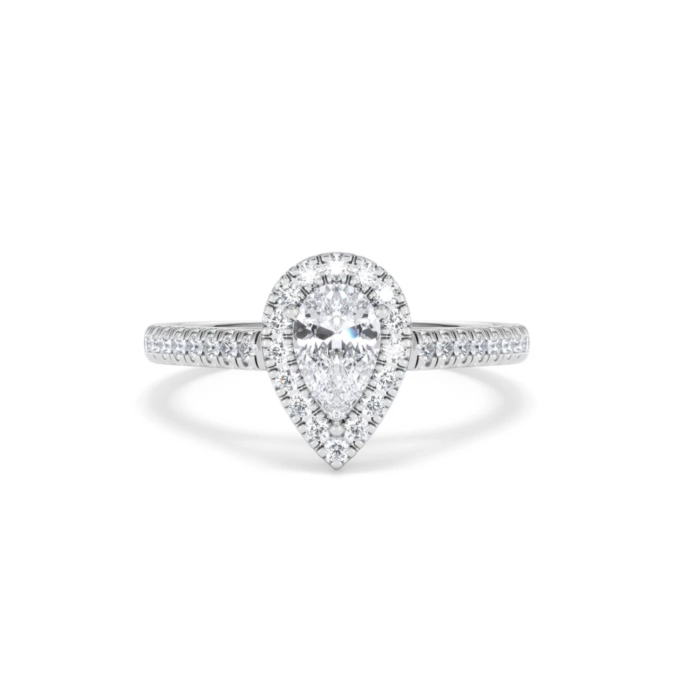 Diana Diamond Pear Halo Engagement Ring Platinum 1ct G/VS2