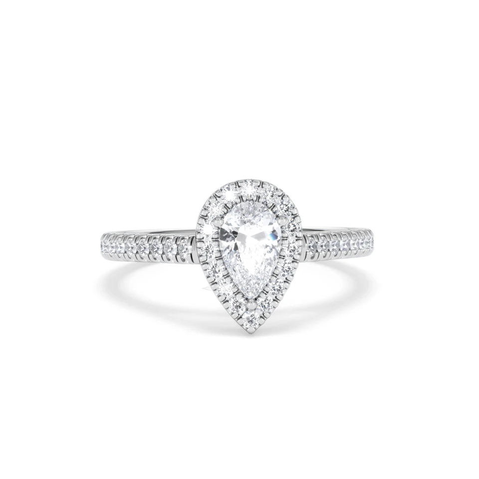 Diana Lab Diamond Pear Halo Engagement Ring Platinum 1ct F/VS1
