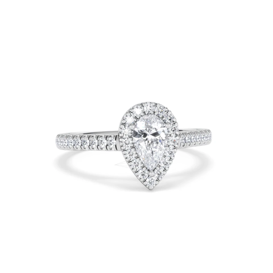 Diana Lab Diamond Pear Halo Engagement Ring Platinum 1ct F/VS1