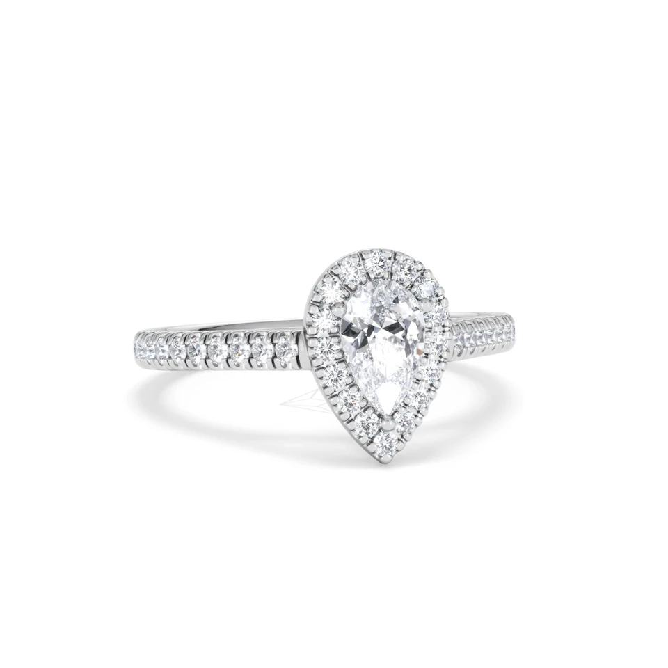 Diana Lab Diamond Pear Halo Engagement Ring Platinum 1ct F/VS1