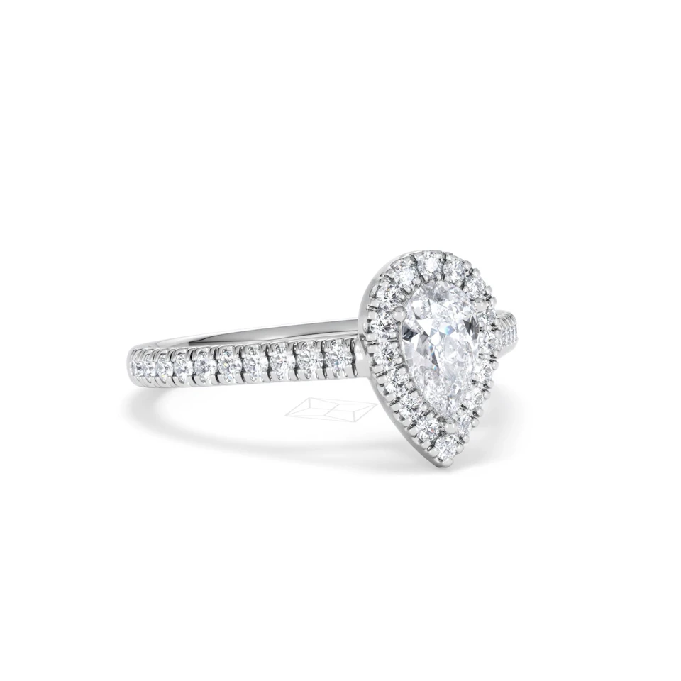 Diana Diamond Pear Halo Engagement Ring 18KW Gold 1ct G/VS2