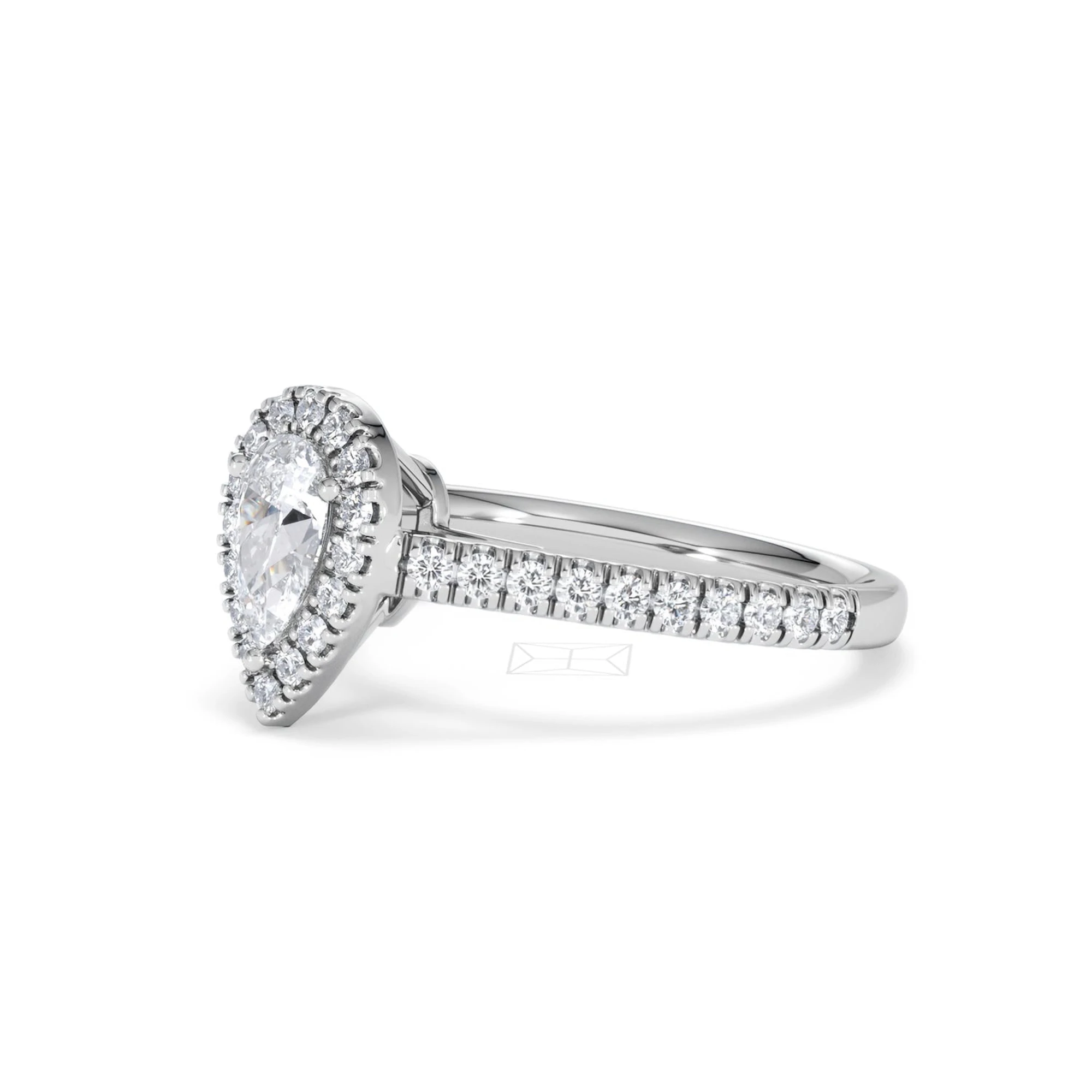 Diana Lab Diamond Pear Halo Engagement Ring Platinum 1ct F/VS1
