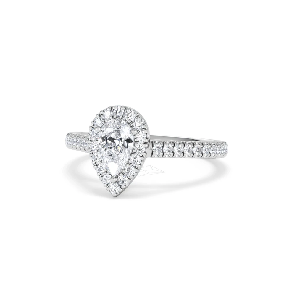 Diana Diamond Pear Halo Engagement Ring Platinum 1ct G/VS2
