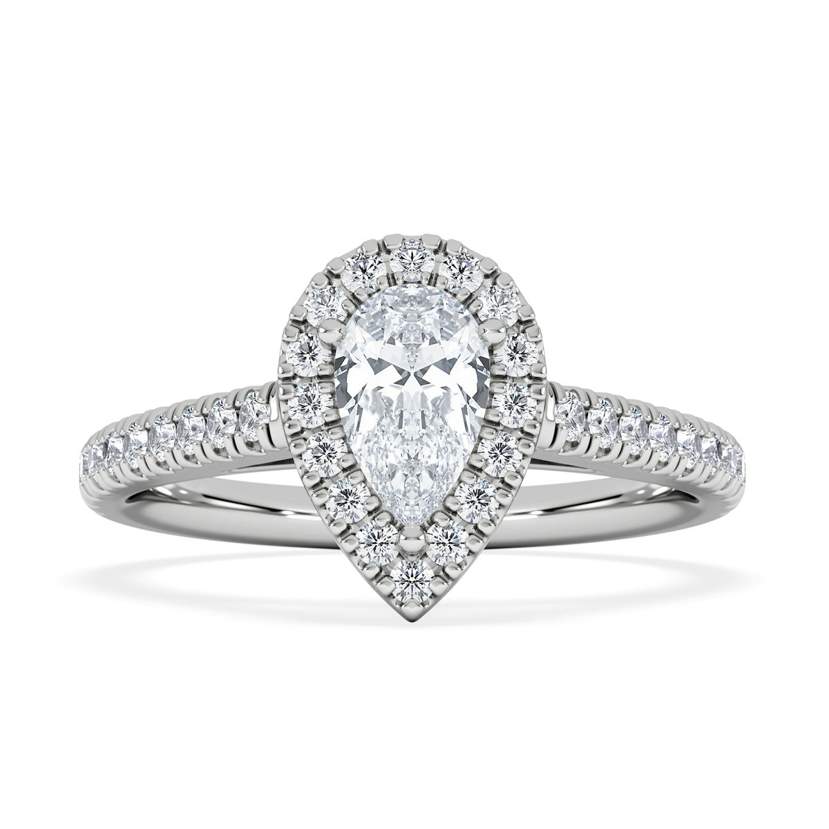 Diana Lab Diamond Pear Halo Engagement Ring 18KW Gold 1ct F/VS1