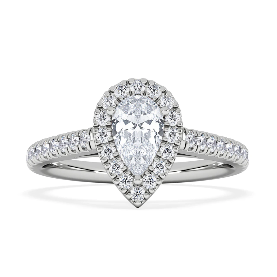 Diana Lab Diamond Pear Halo Engagement Ring Platinum 1ct F/VS1