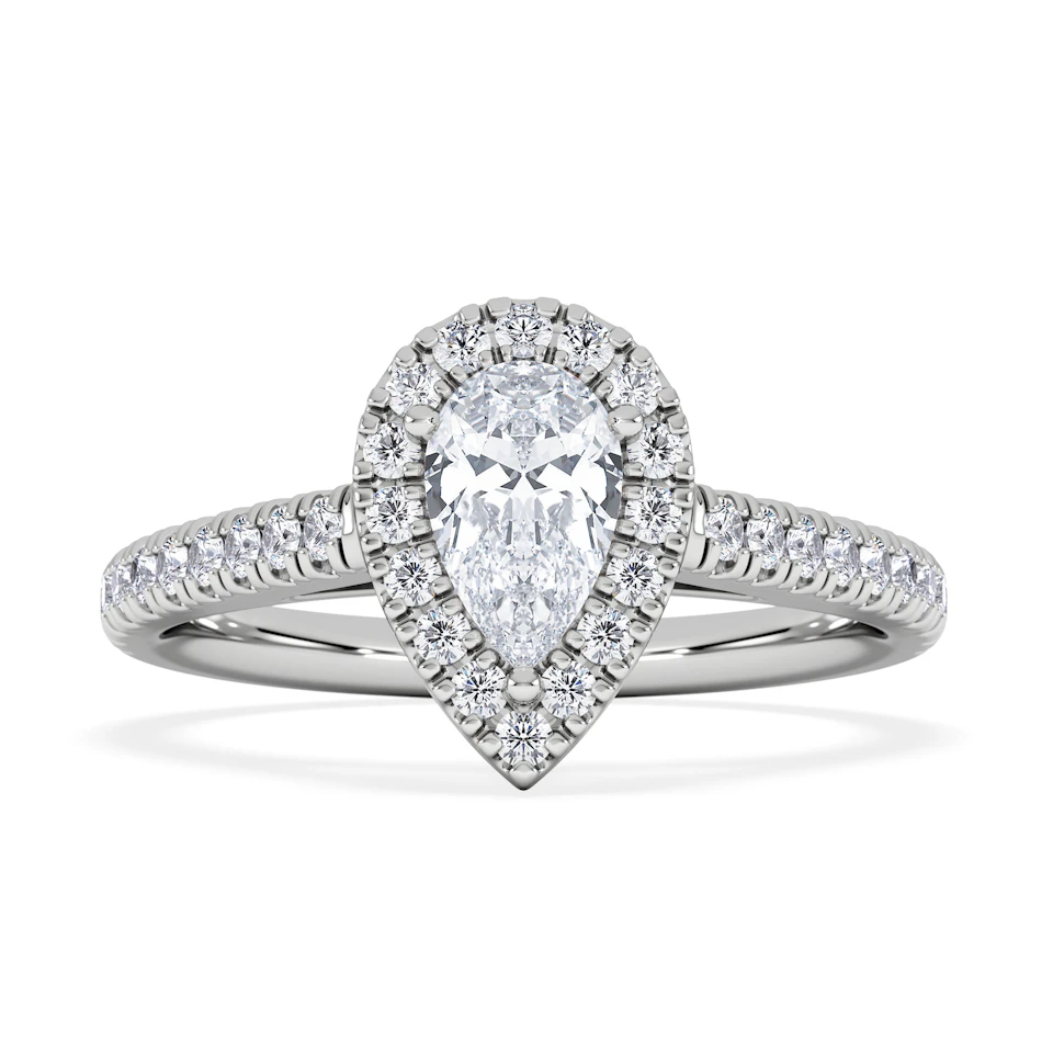 Diana Diamond Pear Halo Engagement Ring 18KW Gold 1ct G/VS2