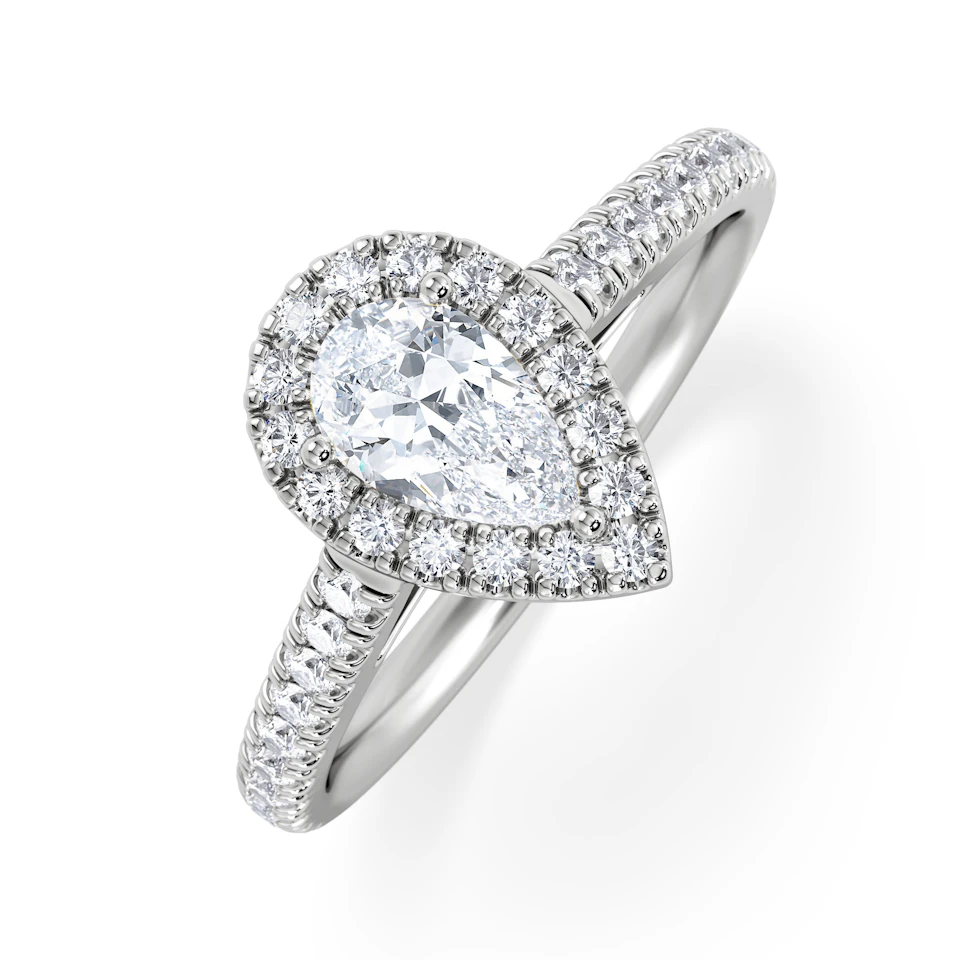 Diana Diamond Pear Halo Engagement Ring 18KW Gold 1ct G/VS2