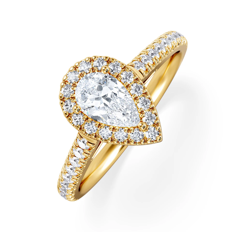 Diana Lab Diamond Pear Halo Engagement Ring in 18K Gold 1ct F/VS1